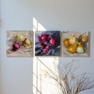 Still Life With Onions -triptyykki | Öljyvärimaalaukset